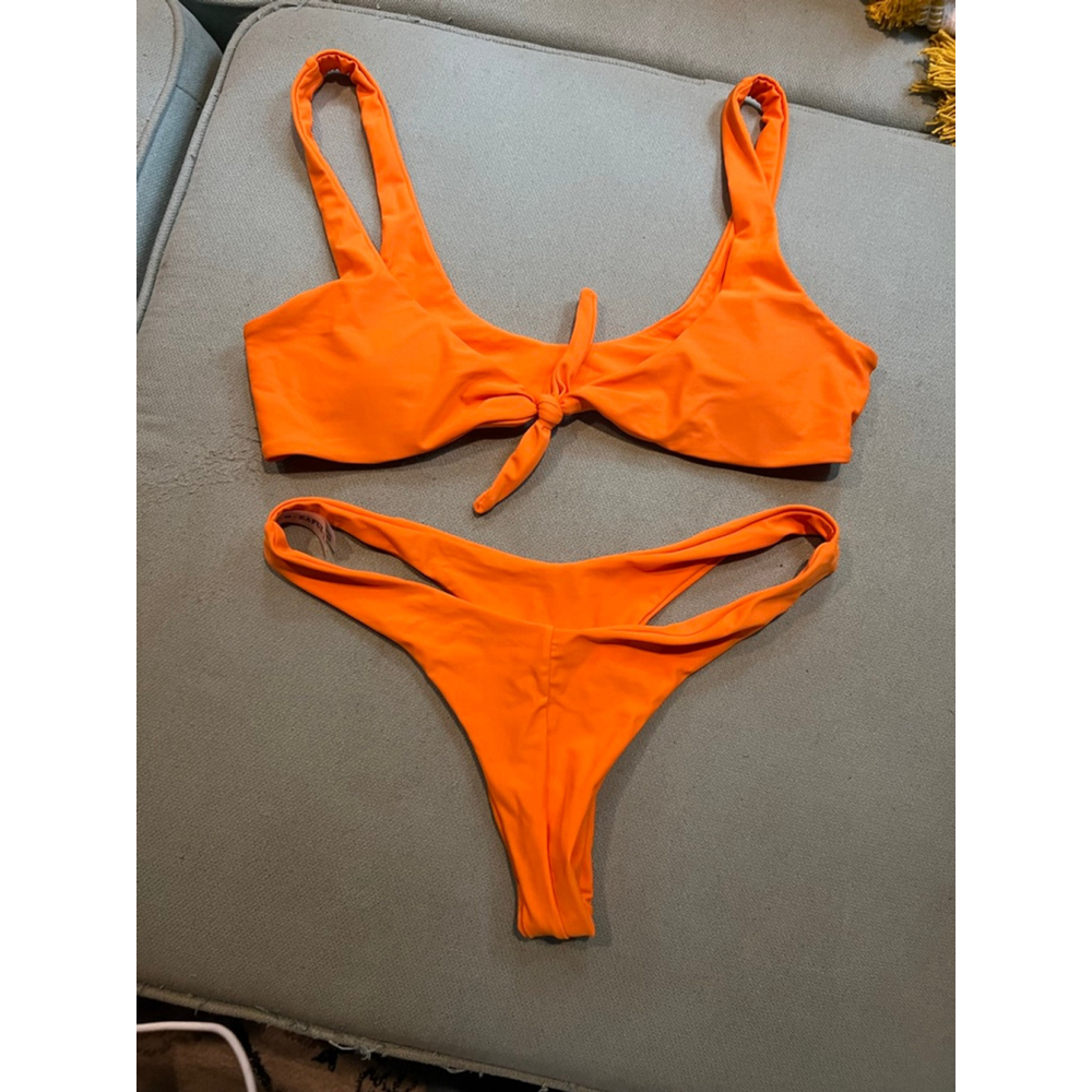 Women's Zaful Orange Tie-Front Bikini Set M